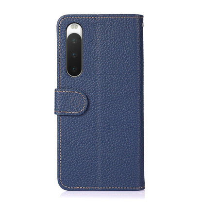 For Sony Xperia 10 IV KHAZNEH Litchi Genuine Leather Phone Case(Blue) - Sony Cases by buy2fix | Online Shopping UK | buy2fix