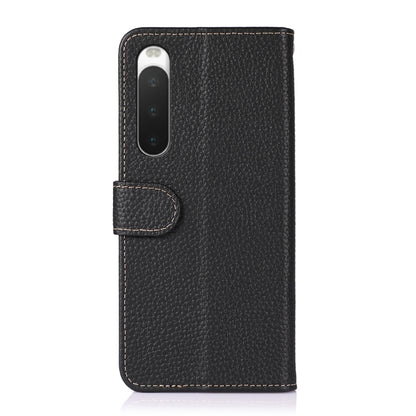 For Sony Xperia 10 IV KHAZNEH Litchi Genuine Leather Phone Case(Black) - Sony Cases by buy2fix | Online Shopping UK | buy2fix