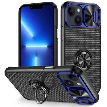 For iPhone 14 Plus Sliding Camshield Armor Phone Case with Ring Holder(Blue Black) by buy2fix