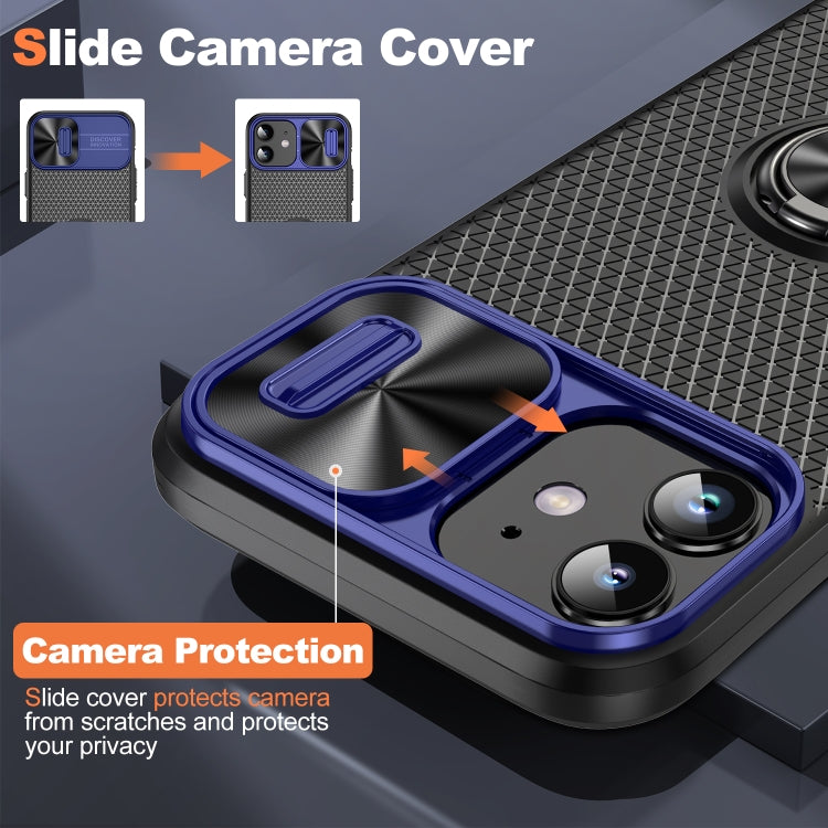 For iPhone 14 Plus Sliding Camshield Armor Phone Case with Ring Holder(Blue Black) by buy2fix