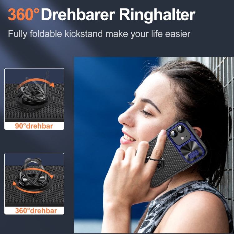 For iPhone 14 Plus Sliding Camshield Armor Phone Case with Ring Holder(Blue Black) by buy2fix