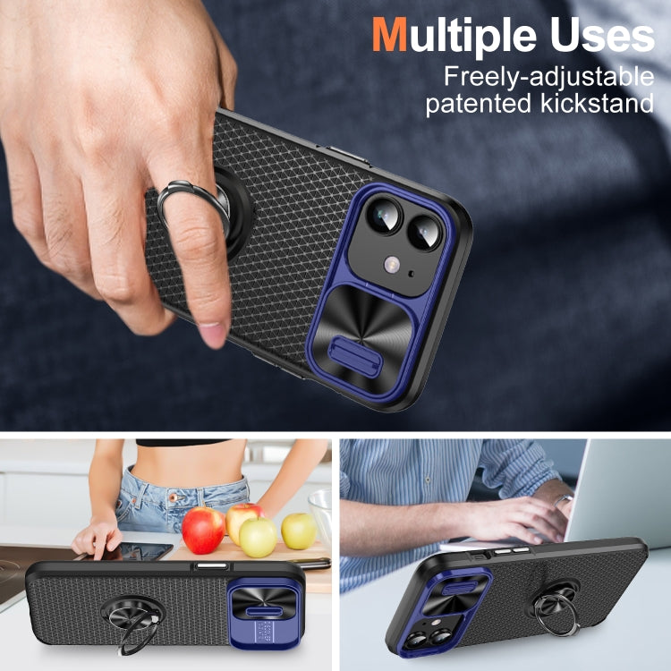 For iPhone 14 Plus Sliding Camshield Armor Phone Case with Ring Holder(Blue Black) by buy2fix