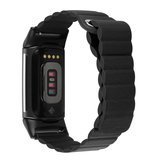 For Fitbit Charge 5 Magnetic Loop Leather Watch Band(Black) by buy2fix