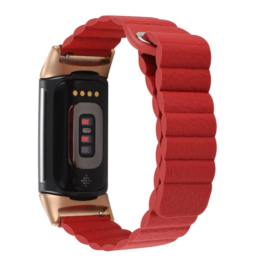 For Fitbit Charge 5 Magnetic Loop Leather Watch Band(Red) by buy2fix