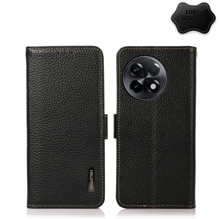 For OnePlus Ace 2 5G KHAZNEH Side-Magnetic Litchi Genuine Leather RFID Phone Case(Black) - OnePlus Cases by buy2fix | Online Shopping UK | buy2fix