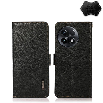For OnePlus Ace 2 5G KHAZNEH Side-Magnetic Litchi Genuine Leather RFID Phone Case(Black) - OnePlus Cases by buy2fix | Online Shopping UK | buy2fix