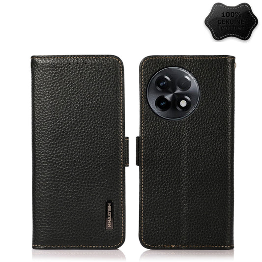 For OnePlus Ace 2 5G KHAZNEH Side-Magnetic Litchi Genuine Leather RFID Phone Case(Black) - OnePlus Cases by buy2fix | Online Shopping UK | buy2fix
