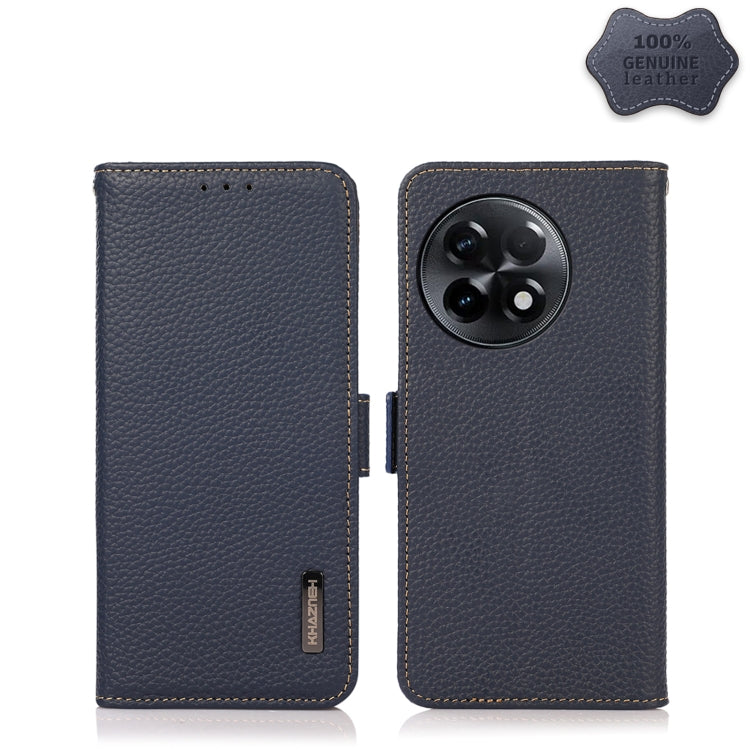 For OnePlus Ace 2 5G KHAZNEH Side-Magnetic Litchi Genuine Leather RFID Phone Case(Blue) - OnePlus Cases by buy2fix | Online Shopping UK | buy2fix