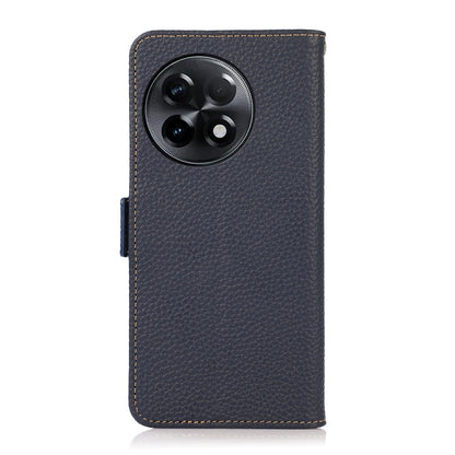 For OnePlus Ace 2 5G KHAZNEH Side-Magnetic Litchi Genuine Leather RFID Phone Case(Blue) - OnePlus Cases by buy2fix | Online Shopping UK | buy2fix