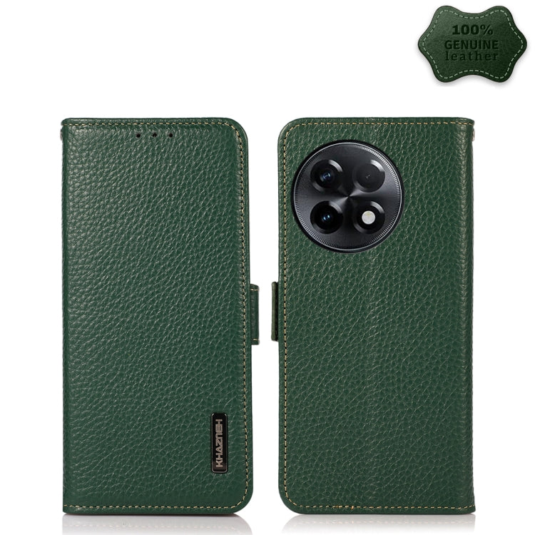 For OnePlus Ace 2 5G KHAZNEH Side-Magnetic Litchi Genuine Leather RFID Phone Case(Green) - OnePlus Cases by buy2fix | Online Shopping UK | buy2fix