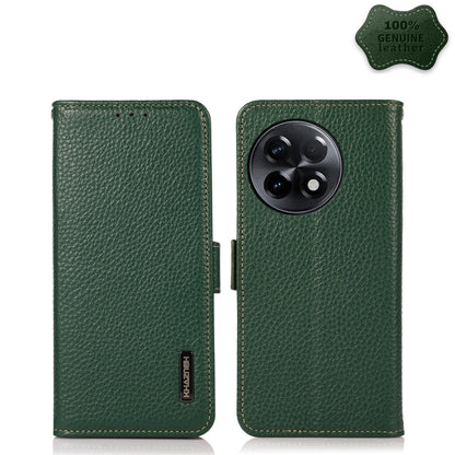 For OnePlus Ace 2 5G KHAZNEH Side-Magnetic Litchi Genuine Leather RFID Phone Case(Green) - OnePlus Cases by buy2fix | Online Shopping UK | buy2fix