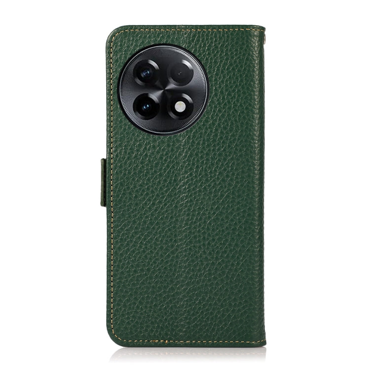 For OnePlus Ace 2 5G KHAZNEH Side-Magnetic Litchi Genuine Leather RFID Phone Case(Green) - OnePlus Cases by buy2fix | Online Shopping UK | buy2fix