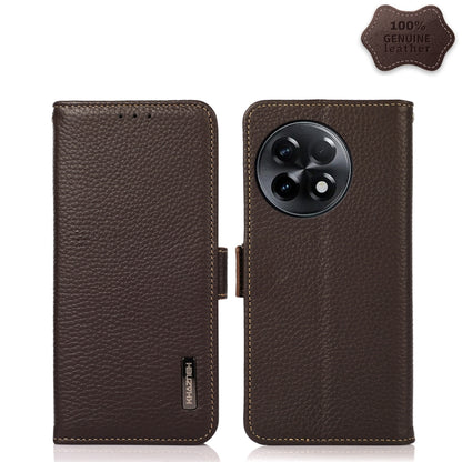For OnePlus Ace 2 5G KHAZNEH Side-Magnetic Litchi Genuine Leather RFID Phone Case(Brown) - OnePlus Cases by buy2fix | Online Shopping UK | buy2fix