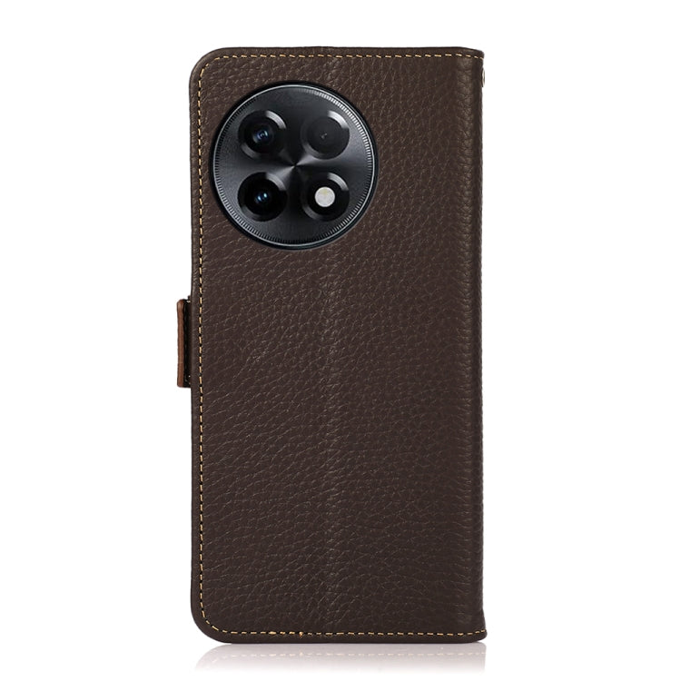 For OnePlus Ace 2 5G KHAZNEH Side-Magnetic Litchi Genuine Leather RFID Phone Case(Brown) - OnePlus Cases by buy2fix | Online Shopping UK | buy2fix