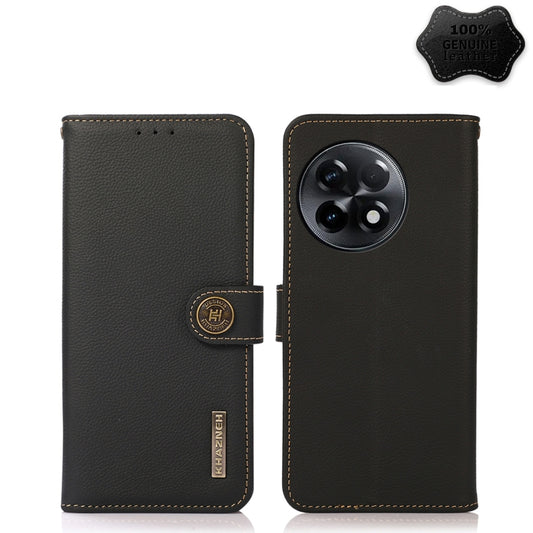 For OnePlus Ace 2 5G KHAZNEH Custer Texture RFID Genuine Leather Phone Case(Black) - OnePlus Cases by buy2fix | Online Shopping UK | buy2fix