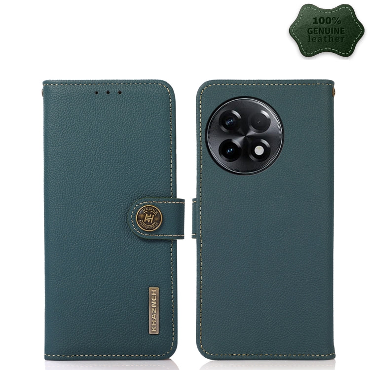For OnePlus Ace 2 5G KHAZNEH Custer Texture RFID Genuine Leather Phone Case(Green) - OnePlus Cases by buy2fix | Online Shopping UK | buy2fix