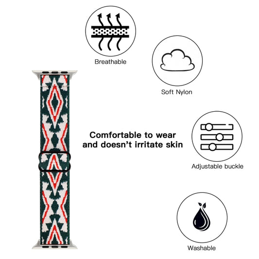 Ethnic Style Buckle Elastic Watch Band For Apple Watch Ultra 49mm&Watch Ultra 2 49mm / Series 9&8&7 45mm / SE 3&SE 2&6&SE&5&4 44mm / 3&2&1 42mm(Green-white Triangle) by buy2fix