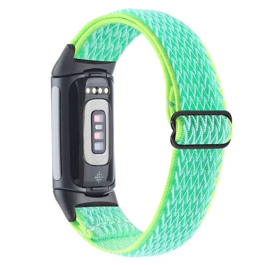 For Fitbit Charge 5 Buckle Wave Braided Nylon Watch Band(Mint Green) by buy2fix
