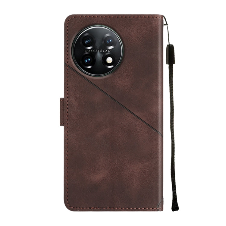 For OnePlus 11 Skin-feel Embossed Leather Phone Case(Brown) by buy2fix