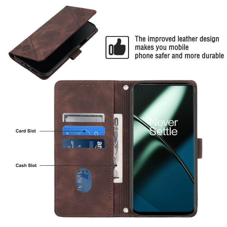 For OnePlus 11 Skin-feel Embossed Leather Phone Case(Brown) by buy2fix