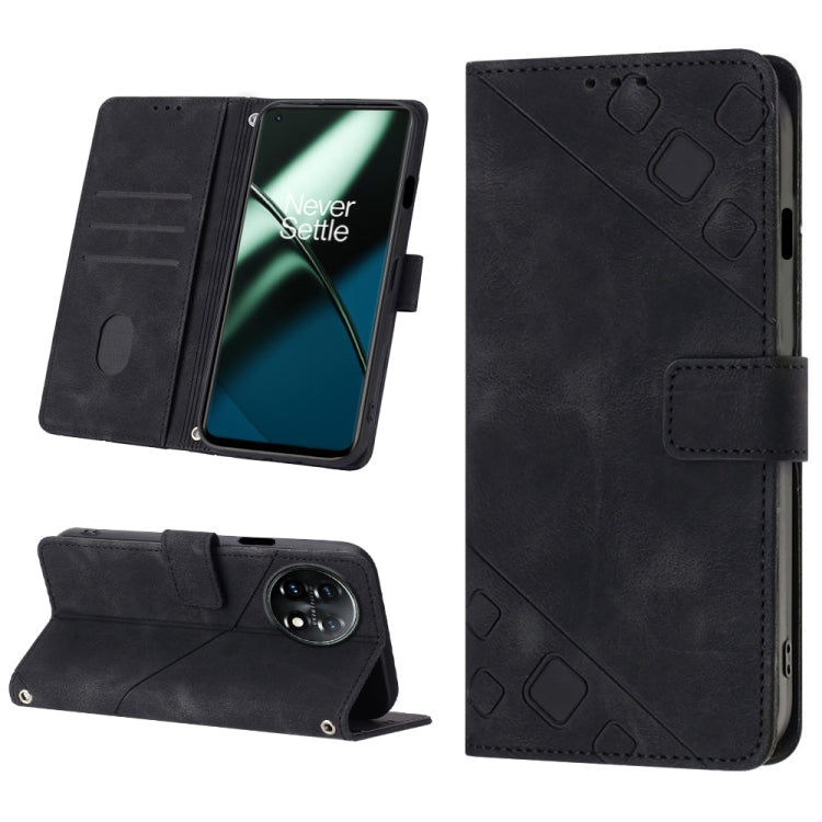 For OnePlus 11 Skin-feel Embossed Leather Phone Case(Black) by buy2fix