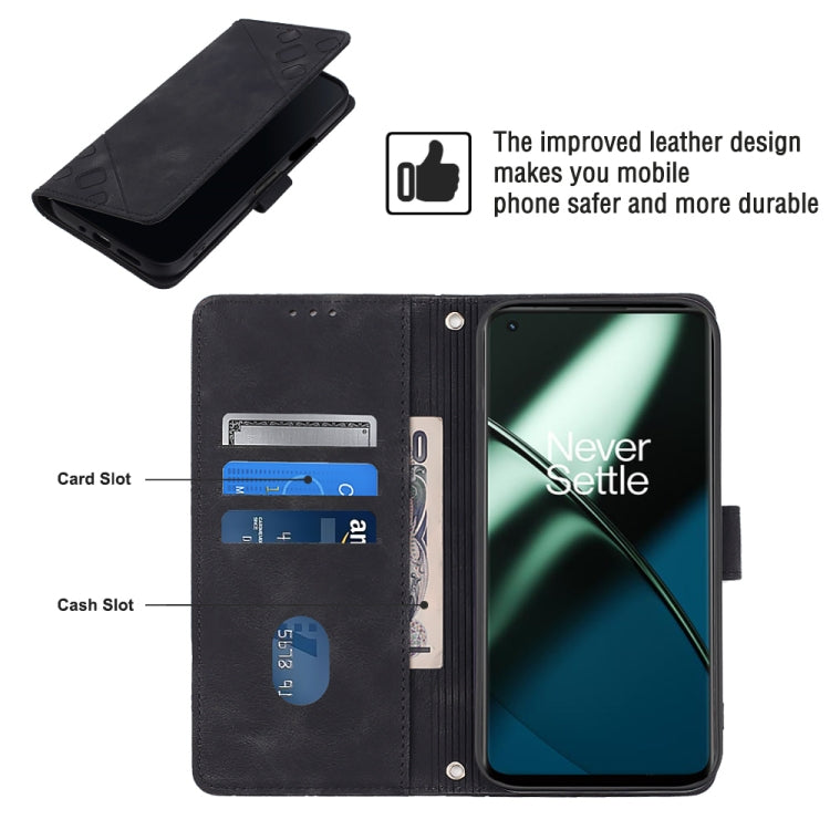 For OnePlus 11 Skin-feel Embossed Leather Phone Case(Black) by buy2fix