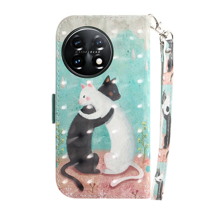 For OnePlus 11 3D Colored Horizontal Flip Leather Phone Case(Black White Cat) by buy2fix
