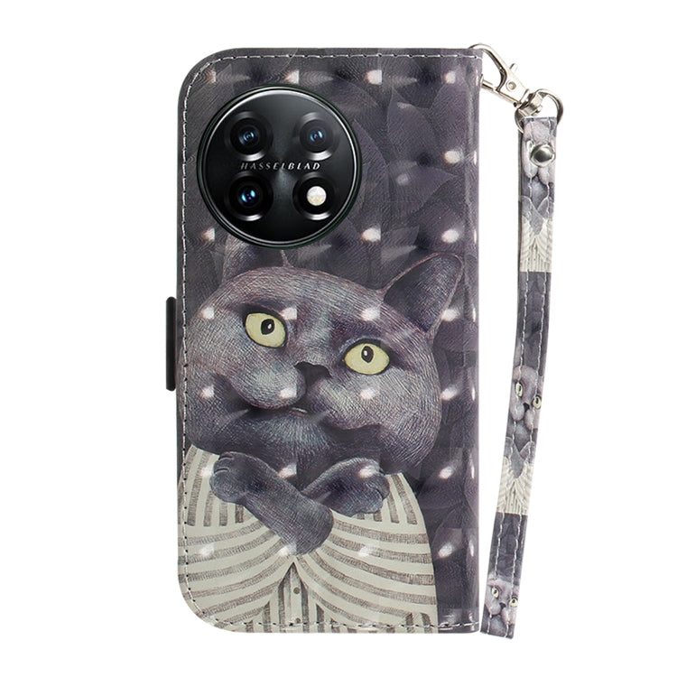 For OnePlus 11 3D Colored Horizontal Flip Leather Phone Case(Hug Cat) by buy2fix