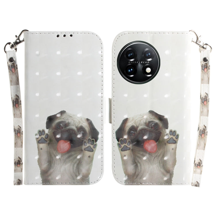 For OnePlus 11 3D Colored Horizontal Flip Leather Phone Case(Pug) by buy2fix