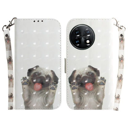 For OnePlus 11 3D Colored Horizontal Flip Leather Phone Case(Pug) by buy2fix