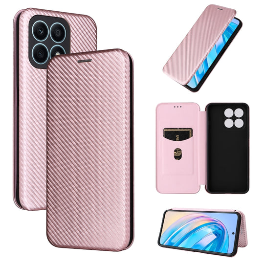 For Honor X8a Carbon Fiber Texture Flip Leather Phone Case(Pink)