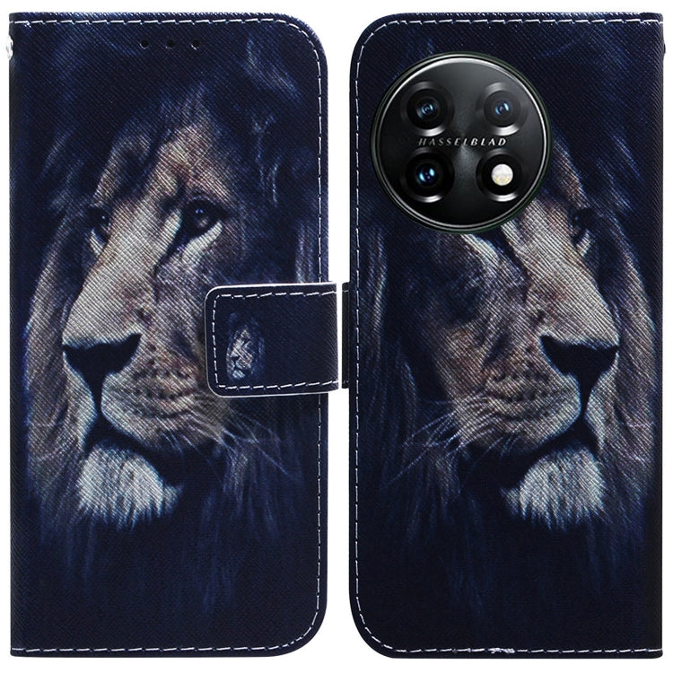 For OnePlus 11 Coloured Drawing Flip Leather Phone Case(Lion) by buy2fix