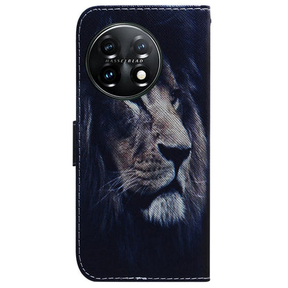 For OnePlus 11 Coloured Drawing Flip Leather Phone Case(Lion) by buy2fix