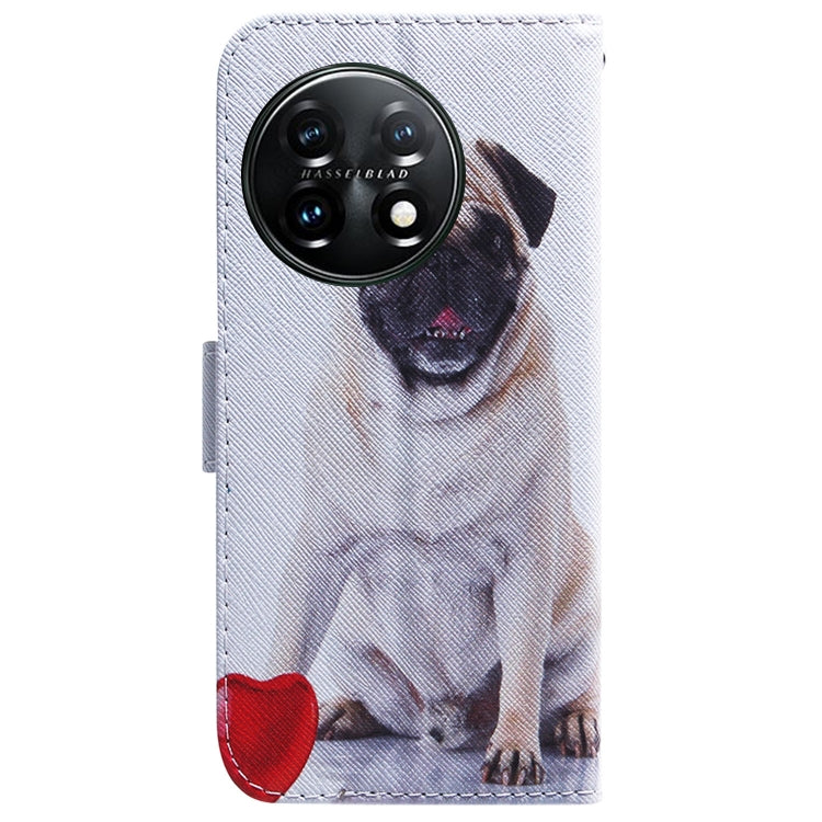 For OnePlus 11 Coloured Drawing Flip Leather Phone Case(Pug) - OnePlus Cases by buy2fix | Online Shopping UK | buy2fix