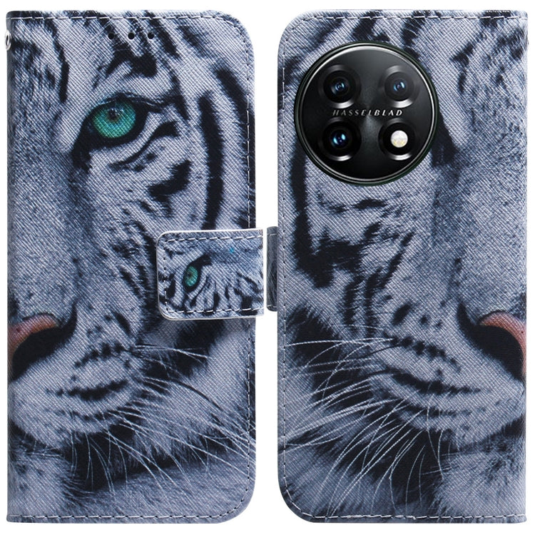 For OnePlus 11 Coloured Drawing Flip Leather Phone Case(Tiger) by buy2fix