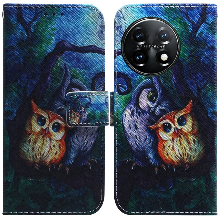 For OnePlus 11 Coloured Drawing Flip Leather Phone Case(Oil Painting Owl) by buy2fix