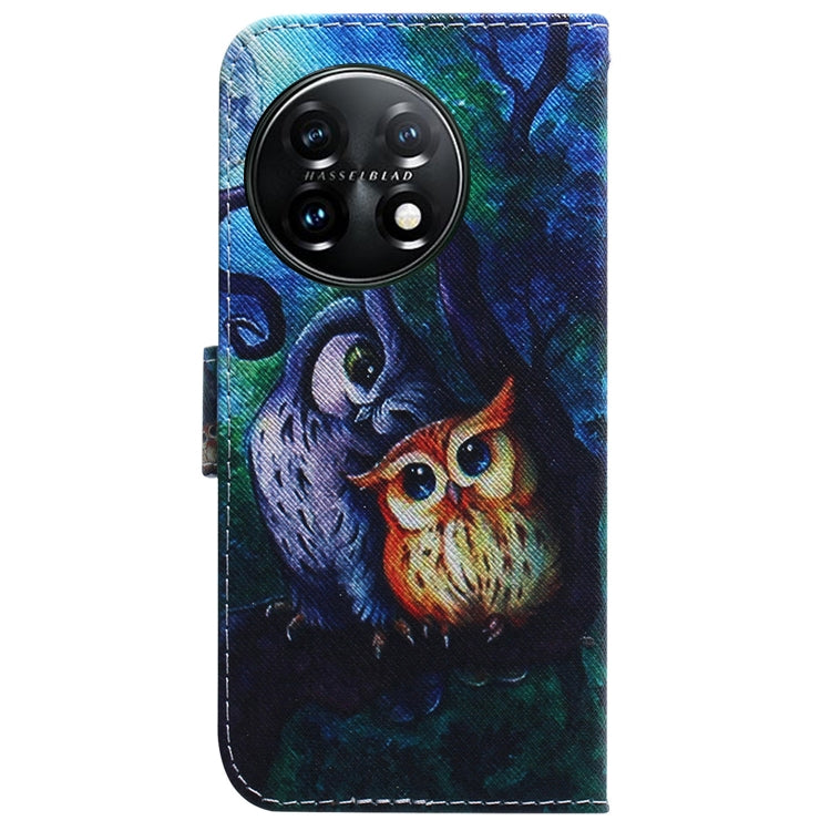 For OnePlus 11 Coloured Drawing Flip Leather Phone Case(Oil Painting Owl) by buy2fix
