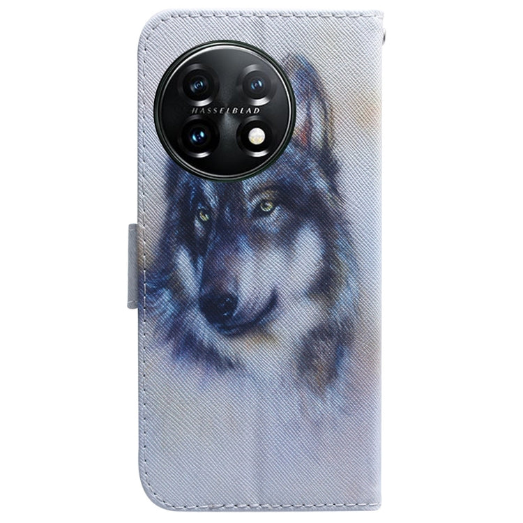 For OnePlus 11 Coloured Drawing Flip Leather Phone Case(White Wolf) by buy2fix