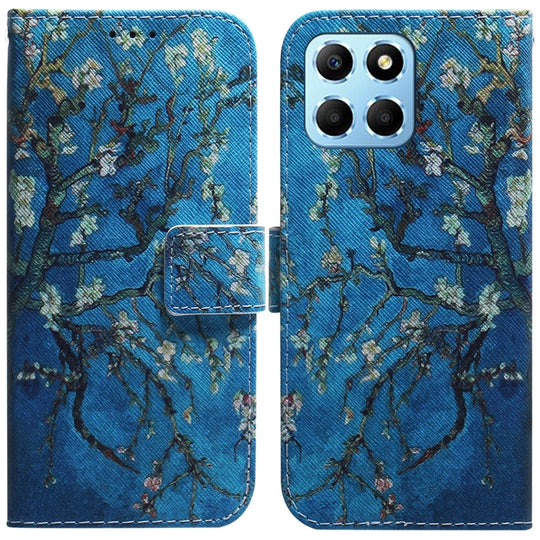 For Honor X8 5G Coloured Drawing Flip Leather Phone Case(Apricot)