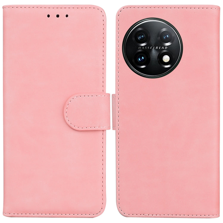 For OnePlus 11 Skin Feel Pure Color Flip Leather Phone Case(Pink) - OnePlus Cases by buy2fix | Online Shopping UK | buy2fix