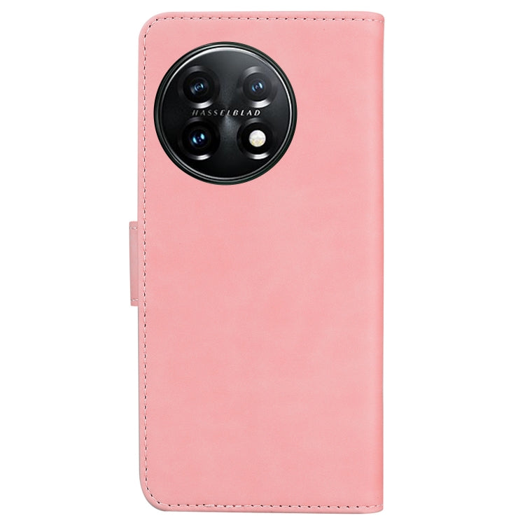 For OnePlus 11 Skin Feel Pure Color Flip Leather Phone Case(Pink) - OnePlus Cases by buy2fix | Online Shopping UK | buy2fix