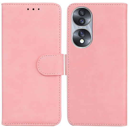 For Honor 70 Skin Feel Pure Color Flip Leather Phone Case(Pink)