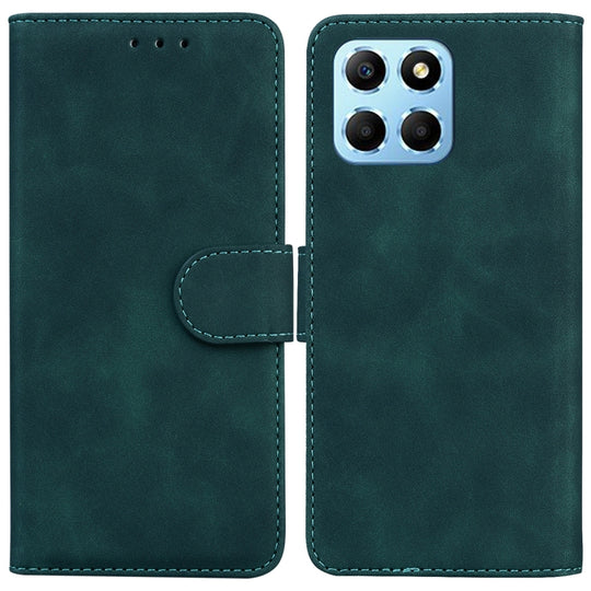 For Honor X8 5G Skin Feel Pure Color Flip Leather Phone Case(Green)