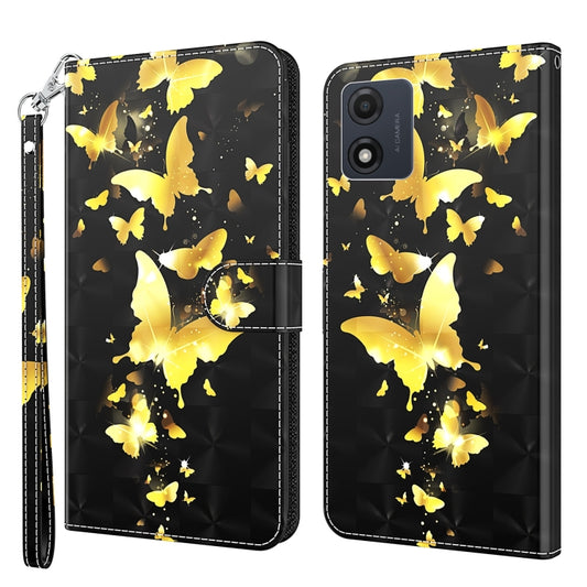 For Motorola Moto E13 3D Painting Pattern Leather Phone Case(Gold Butterfly) - Motorola Cases by buy2fix | Online Shopping UK | buy2fix