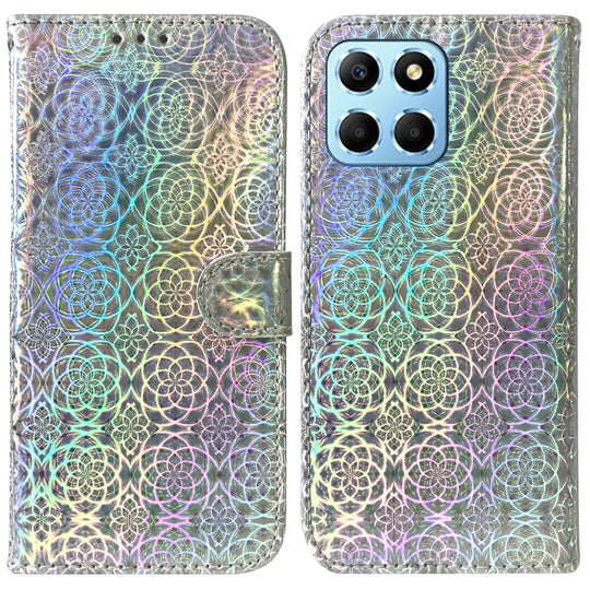 For Honor X8 5G Colorful Magnetic Buckle Leather Phone Case(Silver)