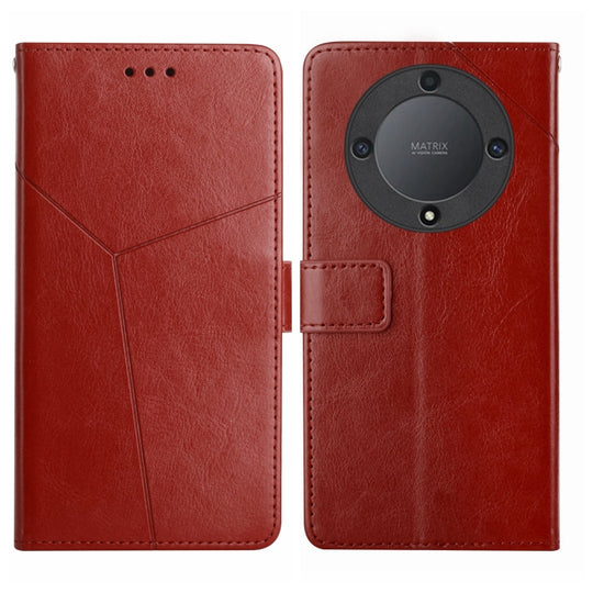 For Honor X9a 5G / Magic5 Lite HT01 Y-shaped Pattern Flip Leather Phone Case(Brown)