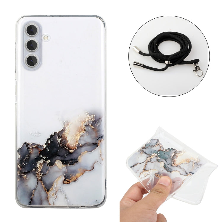 For Samsung Galaxy A55 5G Hollow Marble Pattern TPU Phone Case with Neck Strap Rope(Black) - Galaxy Phone Cases by buy2fix | Online Shopping UK | buy2fix