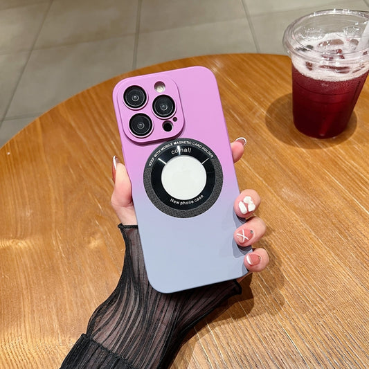 For iPhone 14 Pro Max Gradient Skin Feel MagSafe Magnetic Phone Case(Purple + Grey) by buy2fix