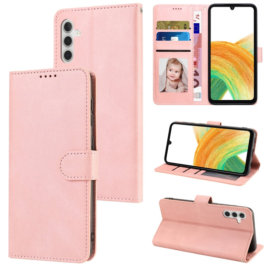 For Samsung Galaxy A34 5G Fantasy Skin-feel Calfskin Texture Leather Phone Case(Pink)