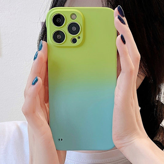 For iPhone 14 Plus Frameless Skin Feel Gradient Phone Case(Green + Light Blue) by buy2fix
